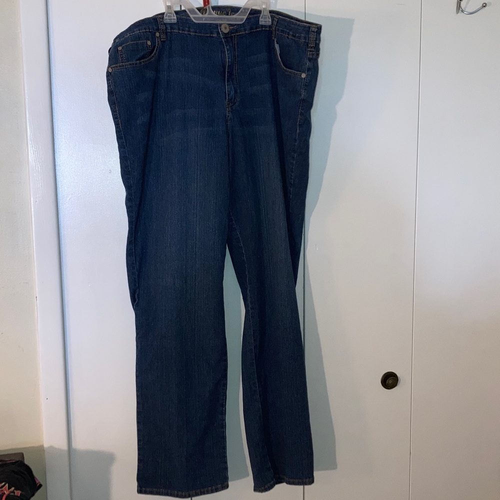 Avenue Denim Blue Jeans with Gold Stitching